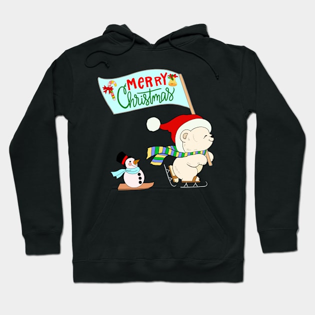 Merry Christmas! Polar bear and Snowman Hoodie by IdinDesignShop